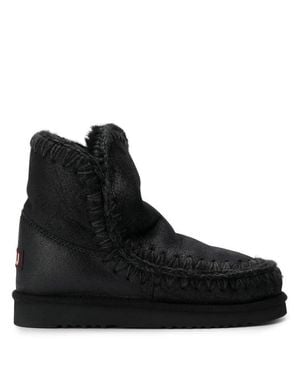 Mou Soft Leather Ankle Boots With Decorative Stitching - Black