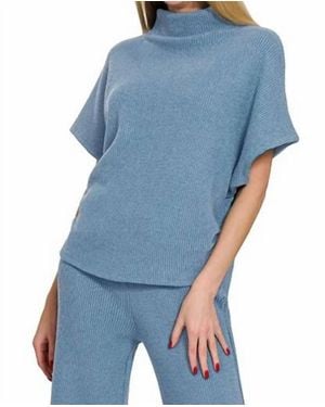 Zenana Mock Neck Sweater - Blue