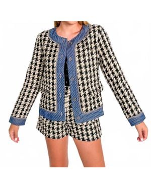 Mystree C'Est Femme Houndstooth Tweed Jacket - Blue