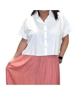 Easel Cropped Crisp Button Down Shirt - White