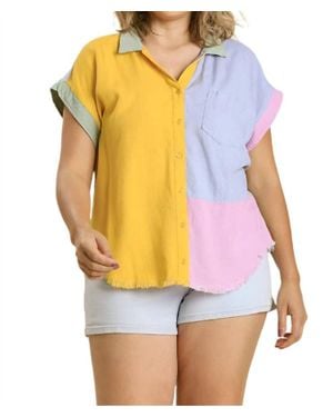 Umgee Color Block Gauze Top - White
