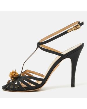 Charlotte Olympia Satin Flower Detail Ankle Strap Sandals - Black