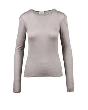 Alysi Taupe Viscose-Wool Brushed Knit Top - Gray