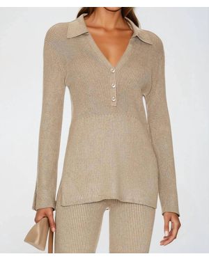 525 America Gemma Ribbed Polo Top - Natural