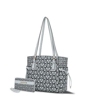 MKF Monogram Vegan Leather Tote Wallet Set - White