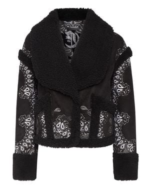 Philipp Plein Shearling Coat Paisley Bandana - Black
