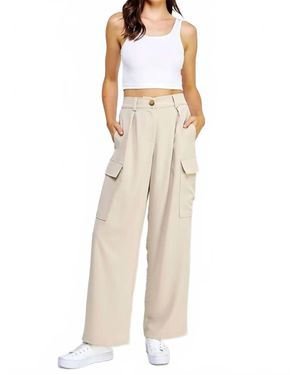 Moda Borboleta Wide Leg Cargo Pant - Natural