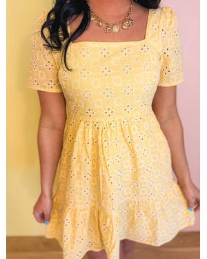 In-Loom Eyelet Embroidered Mini Dress - Yellow