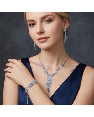 Fashnzfab Rhinestone Paved Fringe Jewelry Set - Blue