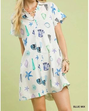 Umgee Tidal Treasures Shirt Dress - Blue
