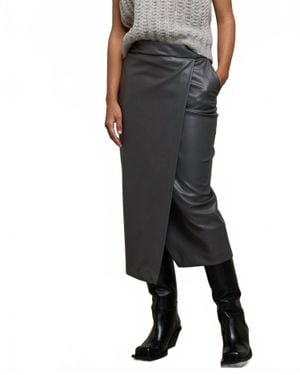 Nude Leather Midi Skirt - Black