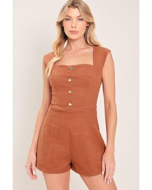 TRUEDAMES Dark Wash Icon Denim Romper - Orange