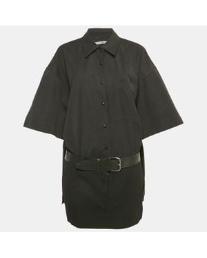 Alexander Wang Cotton Belted Hybrid Mini Shirt Dress - Black