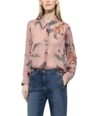Luisa Cerano Flower Print Silk Blouse - Blue