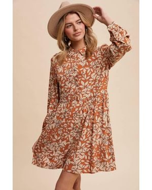 Listicle Leaf Print Button-Front Mini Dress - Brown