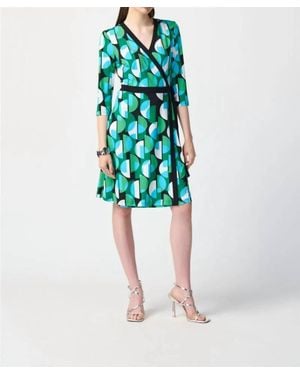 Joseph Ribkoff Retro Geometric Print Waist Tie Shift Dress - Blue