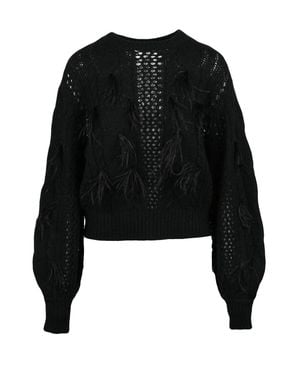Twinset Feather Embellished Acrylic-Blend Crewneck Sweater - Black