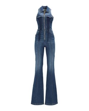 Elisabetta Franchi Fitted Bodice Ruched Denim Jumpsuit - Blue