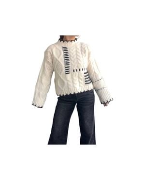 Miou Muse Ivy Stitched Cable Knit Sweater - Multicolor
