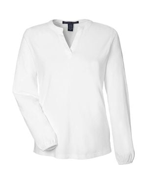 Devon & Jones Raleigh Half-Placket Knit Top - White