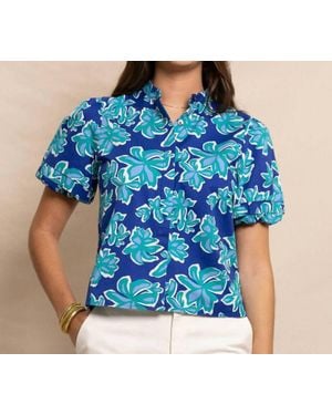 Southern Tide Payge Poplin Short Sleeeve Top - Blue