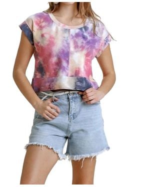 Umgee Tie Dye Ribbed Crop Top - Blue