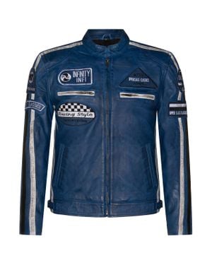 Infinity Leather Racing Biker Jacket-Portland - Blue