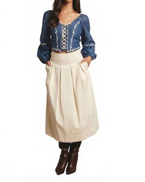 Forte Pleated A-Line Midi Skirt - Blue