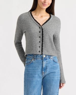 Ellen Tracy Lace Trim Cardigan - Gray