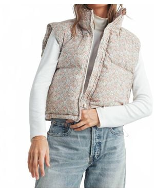 Buttermelon High Neck Floral Puffer Vest - Gray