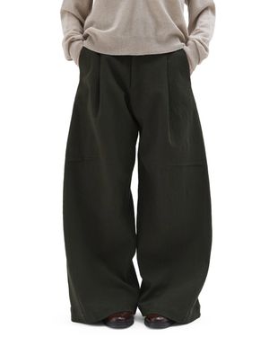 Phisique Du Role Large Bottom Textured Cotton-Wool Wide-Leg Pants - Black