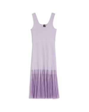 BOSS Rib-Knit Dress With Sheer Pleating - Purple