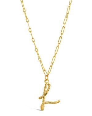 Sterling Forever Textured Initial Charm Pendant Necklace - Metallic