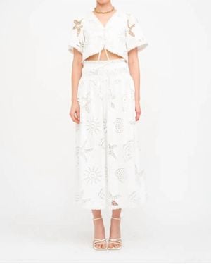 SOFIA The Label Abbott Embroidered Midi Skirt - White