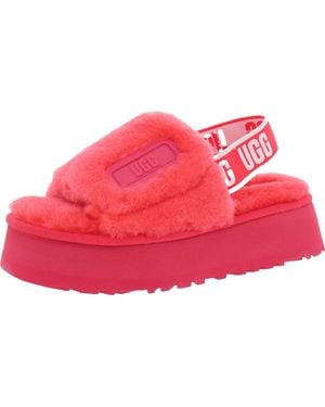 UGG Disco Slide Shearling Flatform Slingback Slippers - Red