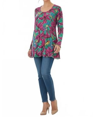 Diva USA Sibella Pleated Front Long Sleeve Blouse - Blue