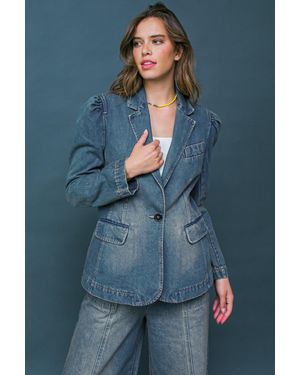 TRUEDAMES Give It Your All Denim Blazer - Blue
