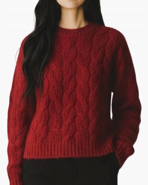 Autumn Cashmere Cable Knit Crew Sweater - Red