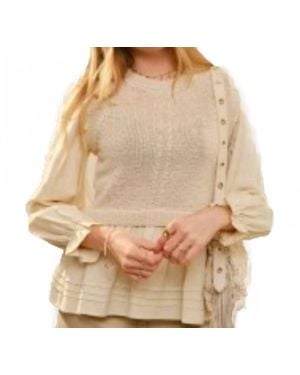 Blue B Long Ruffle Sleeve Knit Vest Peplum Top - Natural