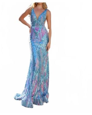 Nox Anabel Sequin Embellished Plunging V-Neck Prom Gown - Blue