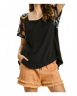 Umgee Crochet Sleeve Top - Black