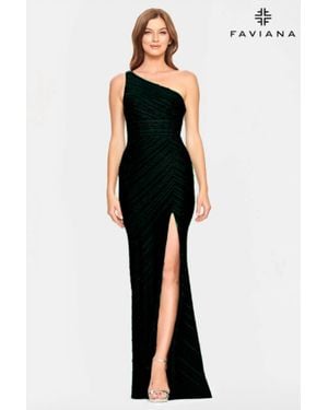 Faviana Hot Stone One-Shoulder Prom Dress - Black