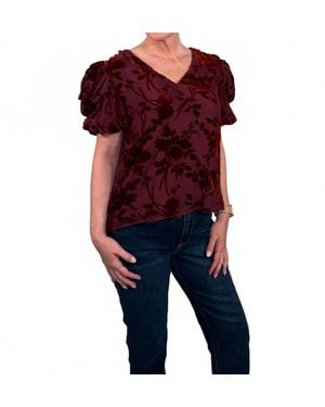Thml Velvet Burnout Puff Sleeve Top - Red