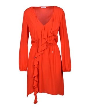 Patrizia Pepe Ruffled Neckline Viscose Mini Dress - Red