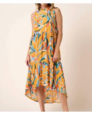 Mittoshop Leaf Print Mock Neck Midi Dress - Yellow