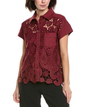 Gracia Paisley Lace Button Down Shirt - Red