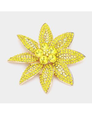 Fashnzfab Stone Embellished Flower Pin Brooch - Yellow