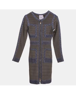 Hervé Léger Beaded Knit Bandage Keslyn Dress - Gray