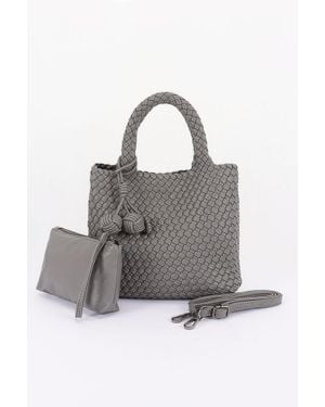 Fashnzfab Braided Vegan Leather Tote Bag - Gray