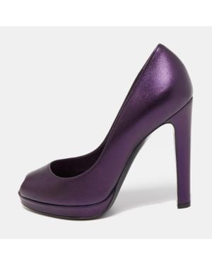 Sergio Rossi Metallic Leather Peep Toe Pumps - Purple